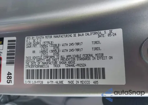 2024 Toyota Tacoma Sr5 from USA, damaged, VIN 3TMKB5FN3RM003116